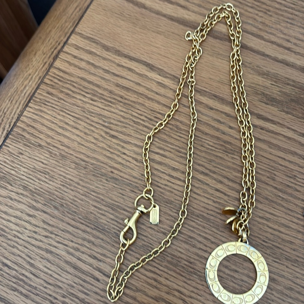 Coach Gold-Tone Open Circle Pendant Long Necklace